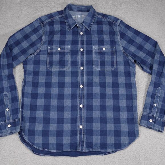 Gap 1969 Shirt Men Large Blue Long Sleeve Chambray Work Casual Button Up Pockets - Picture 1 of 16